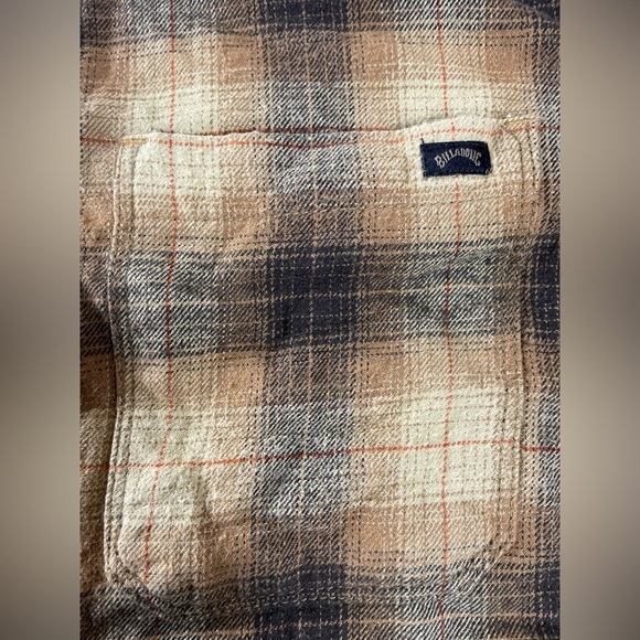 Billabong Flannel Shirt Mens L Brown Earth Tones Plaid Button Long Sleeve Beach - Picture 3 of 13